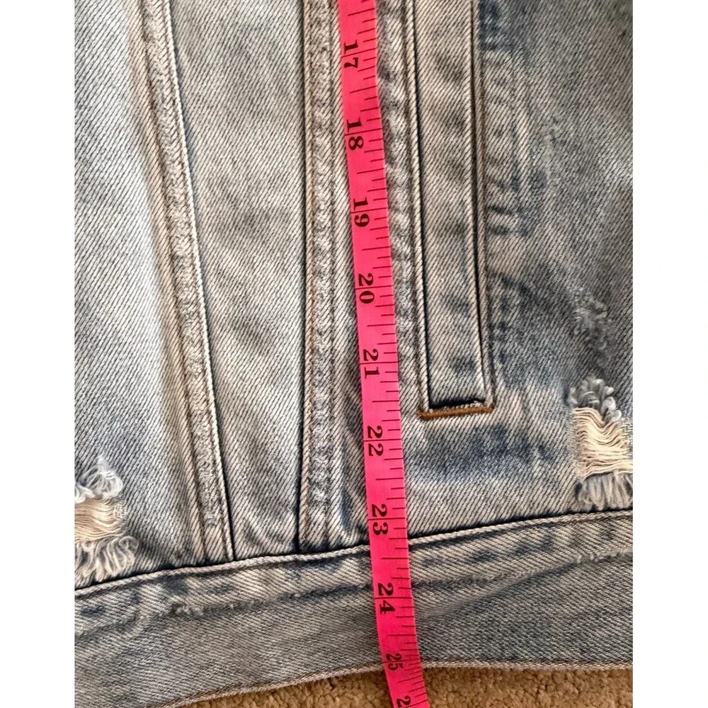 Free People Sherpa Denim Jacket Plaid Lined Distressed Boho Medium - Picture 6 of 10
